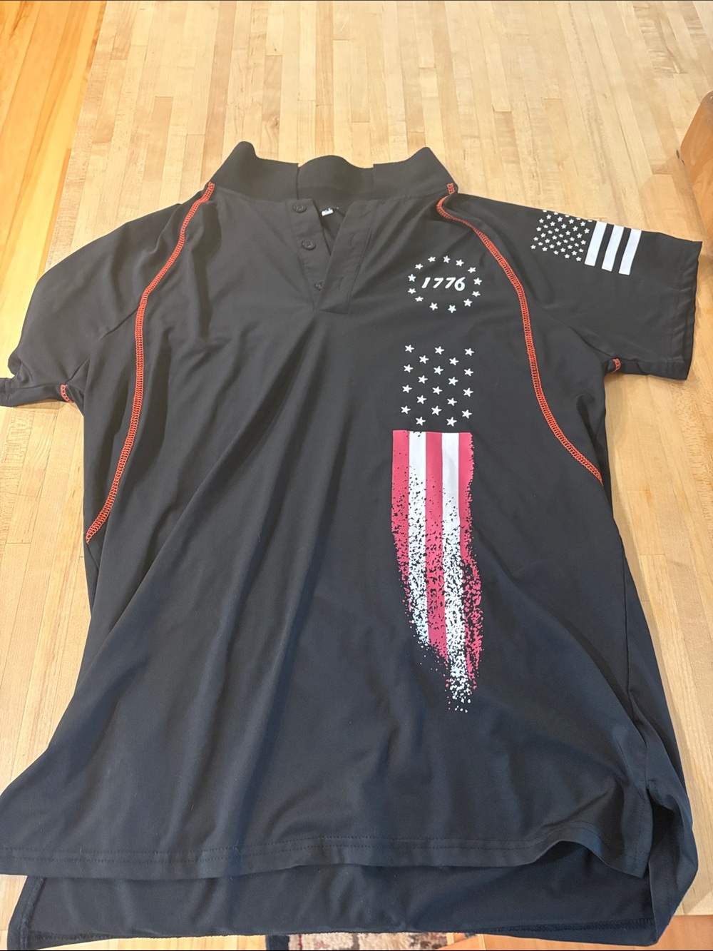 Black Patriotic Graphic Polo Tee with Red Accents